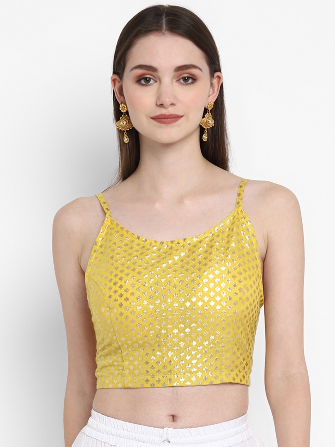 

indy Raaga Chanderi Brocade Sleeveless Saree Blouse, Yellow