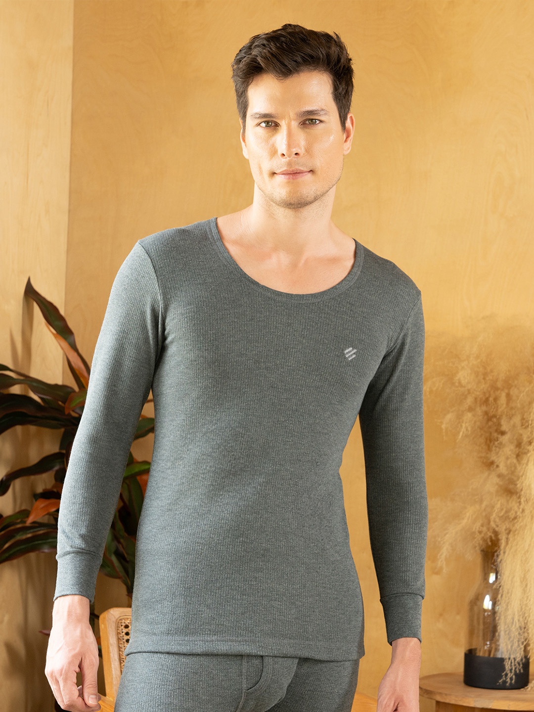 

ONN Round Neck Cotton Thermal Top, Charcoal