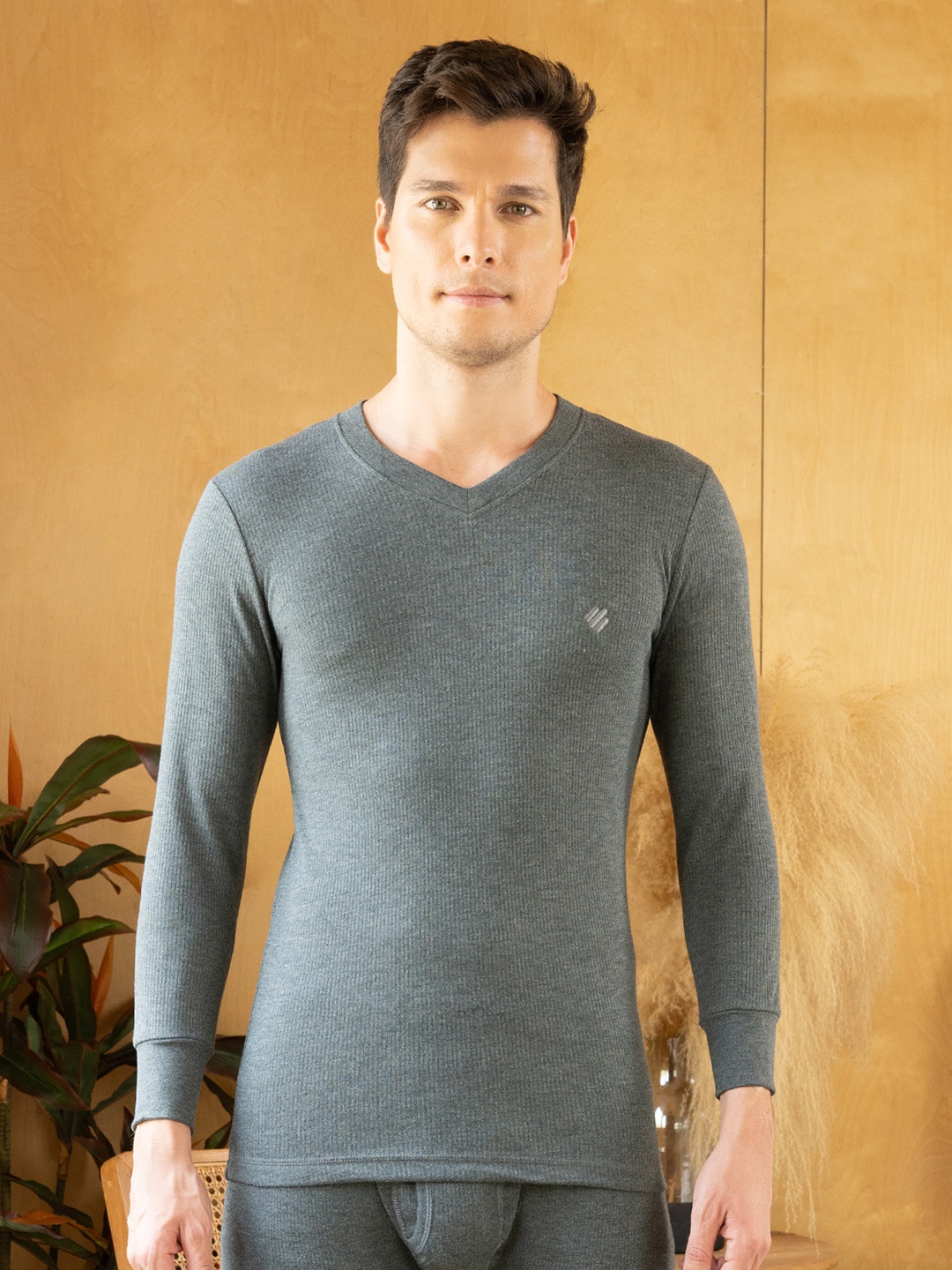 

ONN V Neck Cotton Thermal Top, Charcoal