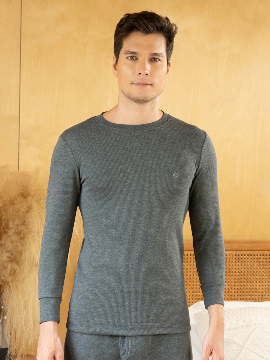 

ONN Round Neck Cotton Thermal Tops, Charcoal