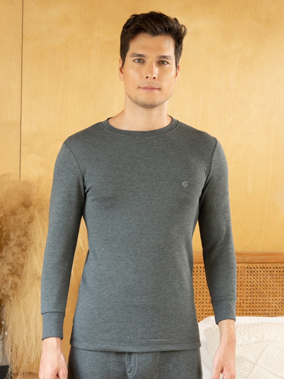 

ONN Round Neck Cotton Thermal Top, Charcoal