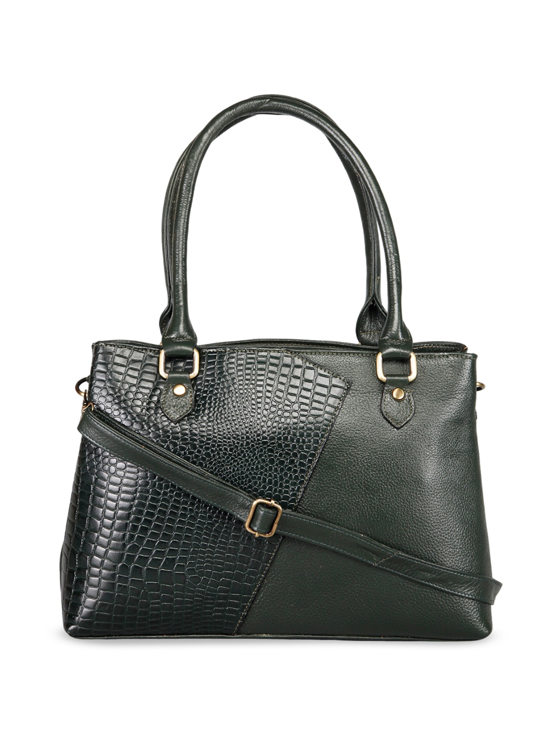 

GENWAYNE Leather Textured Structured Shoulder Bag, Green