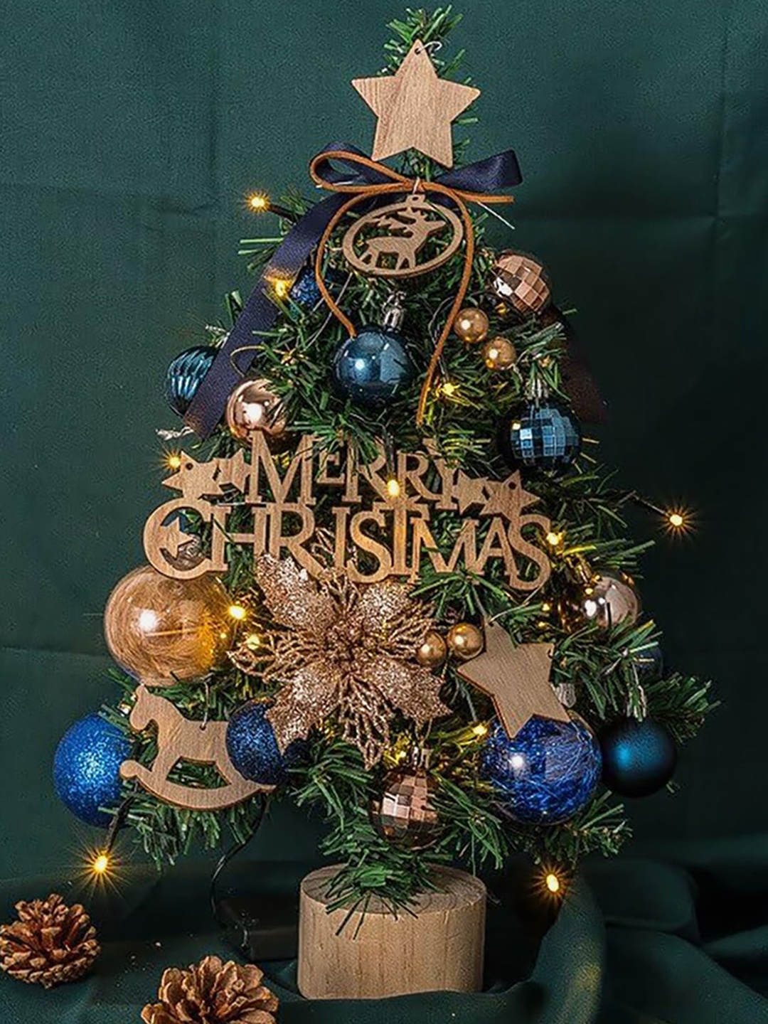 

Little Surprise Box LLP Green & Gold Toned Mini Christmas Tree Festive Decor, Blue