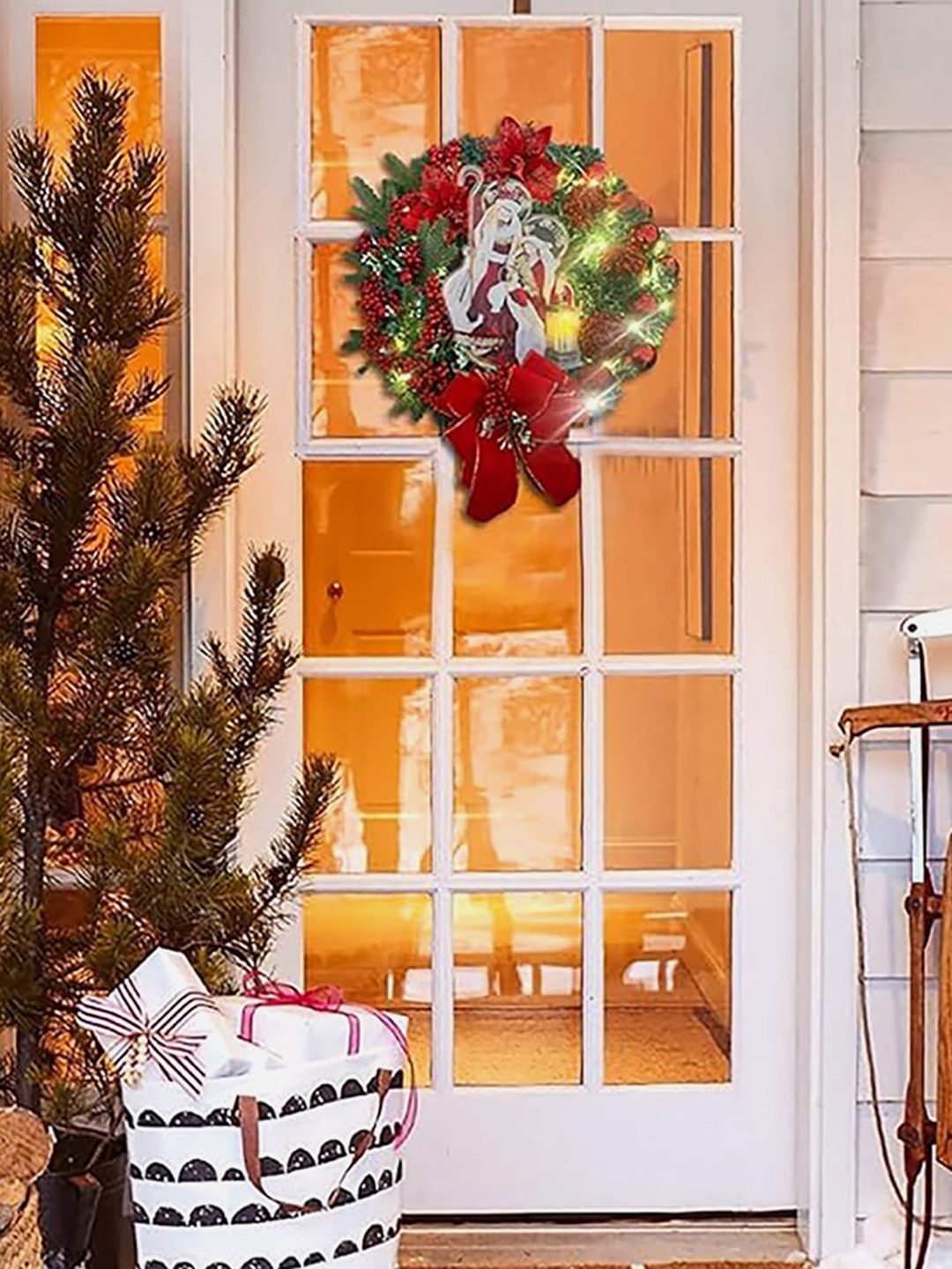 

Little Surprise Box LLP Red Bow Theme Christmas Wreath