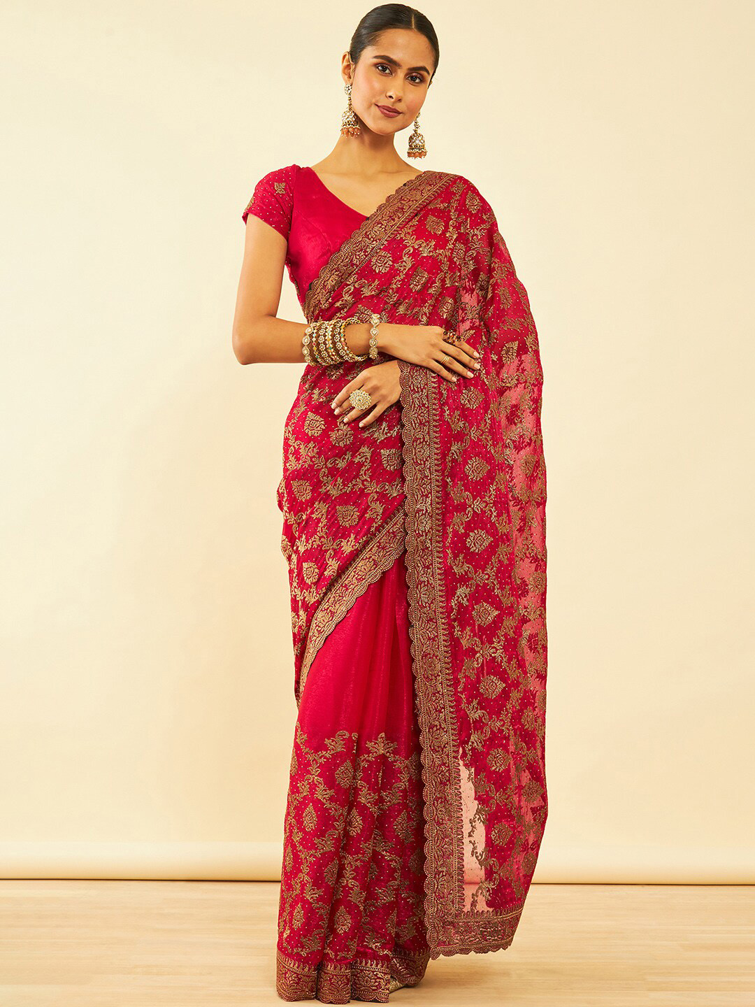

Soch Floral Embroidered Zari Saree, Pink
