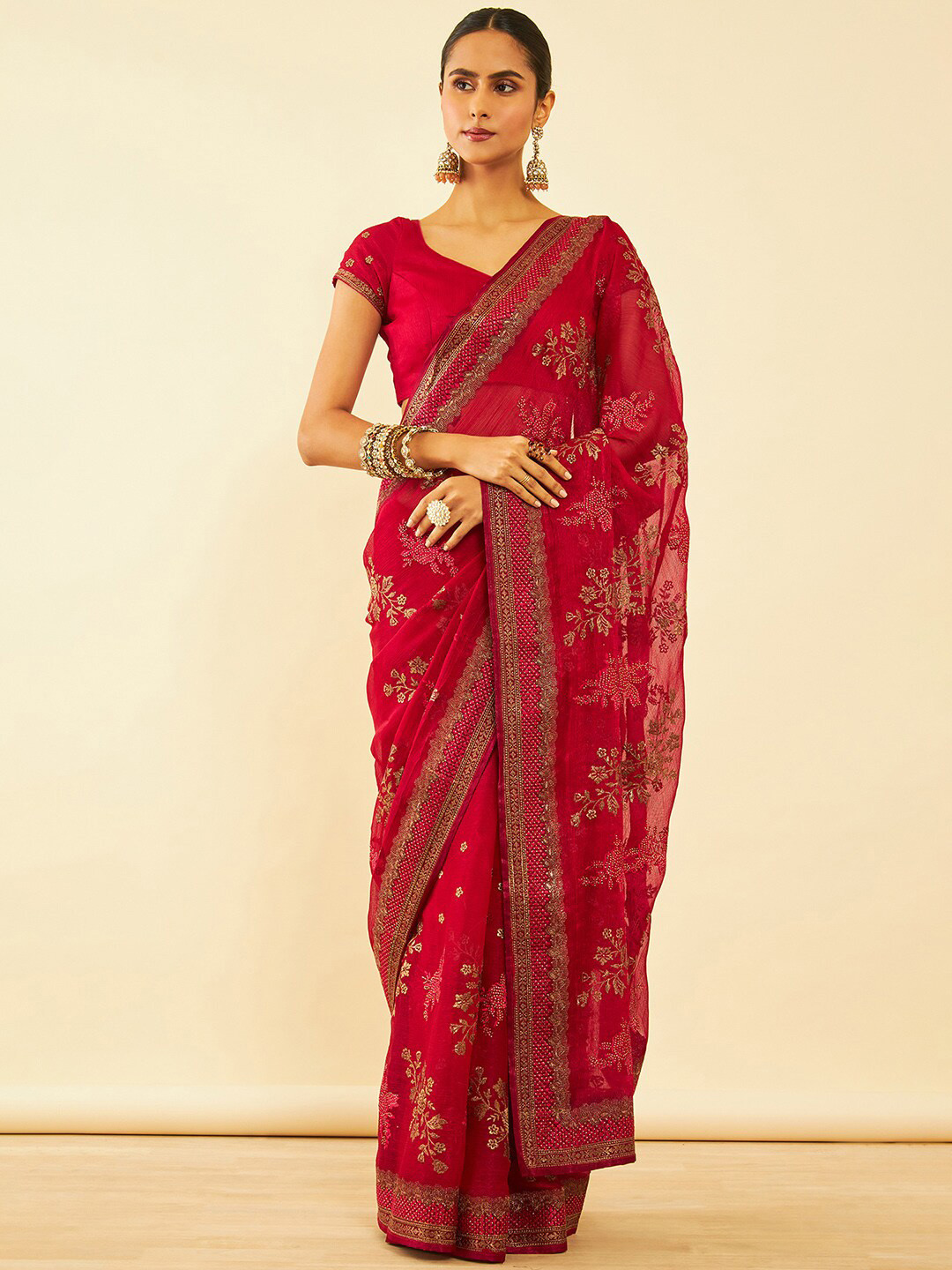 

Soch Floral Embroidered Zari Saree, Maroon