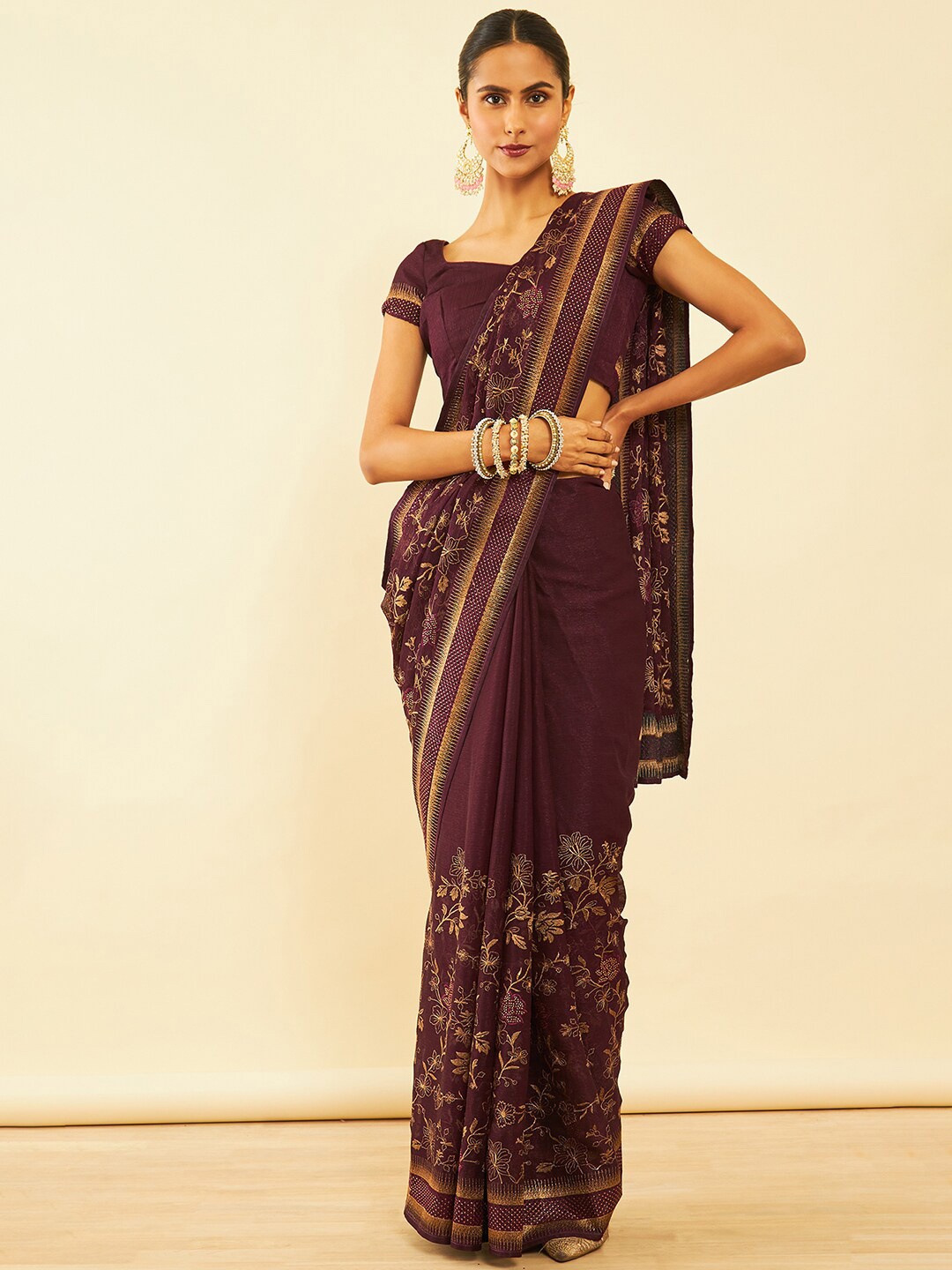 

Soch Floral Embroidered Zari Saree, Maroon
