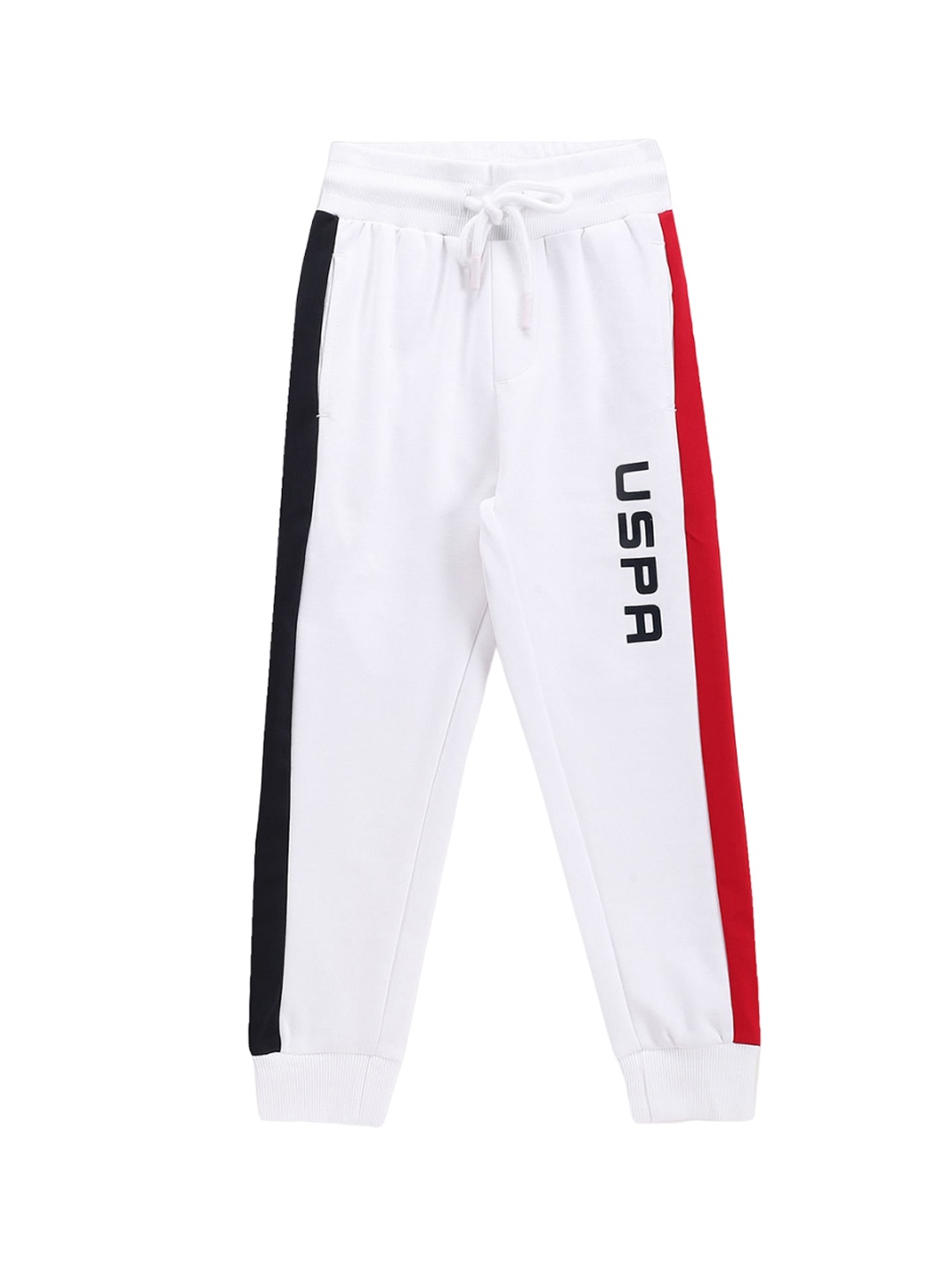 

U.S. Polo Assn. Kids Boys Striped Mid-Rise Cotton Joggers, White