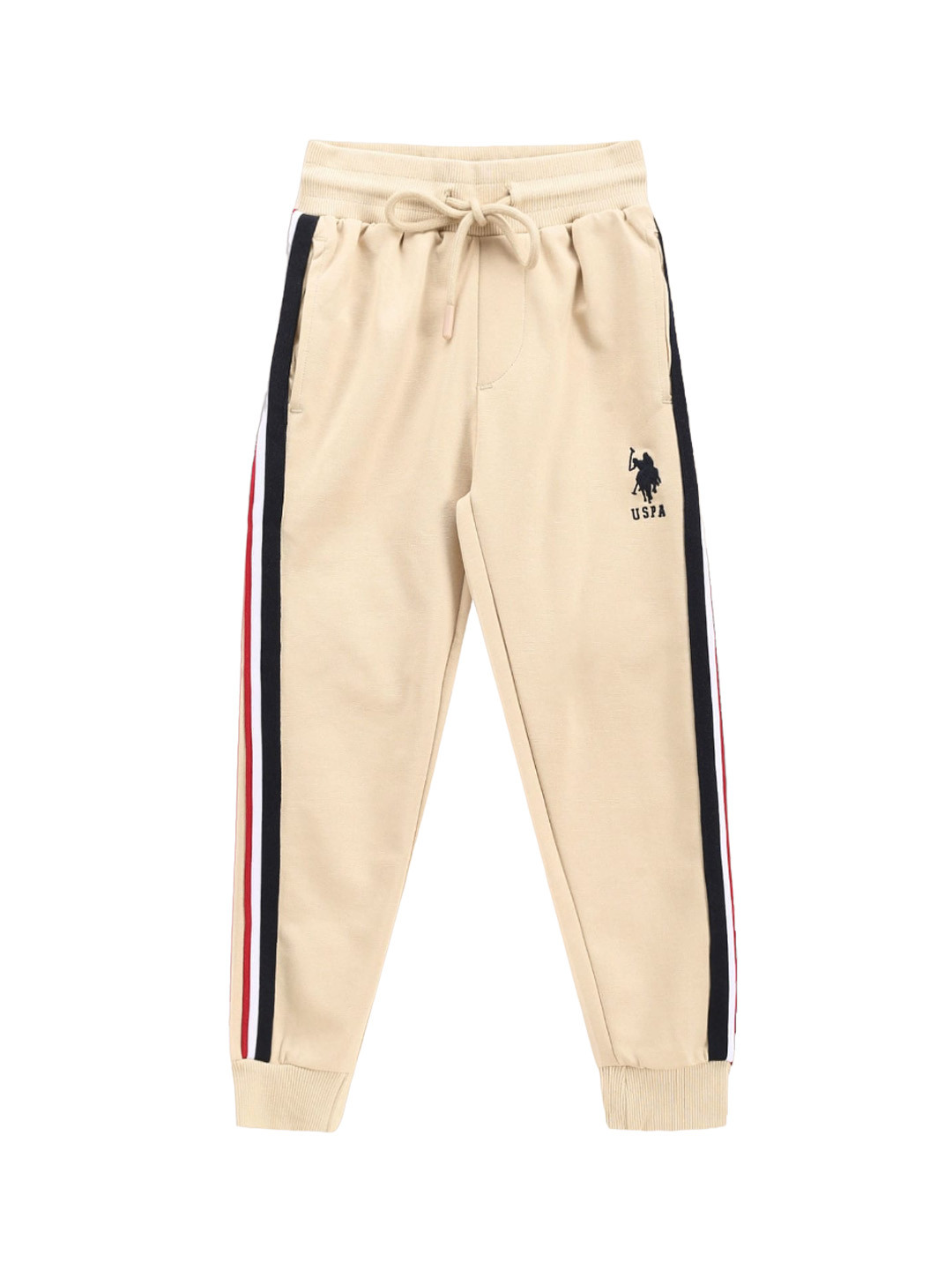 

U.S. Polo Assn. Kids Boys Colourblocked Regular Fit Mid Rise Cotton Joggers, Beige