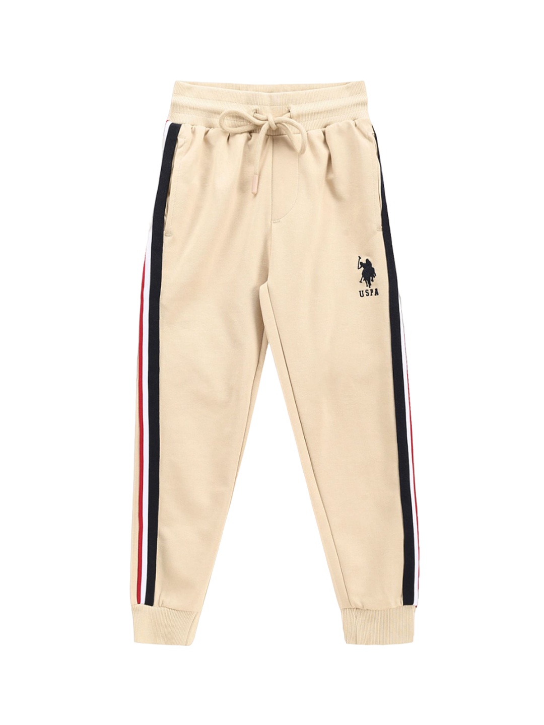 

U.S. Polo Assn. Kids Boys Colourblocked Regular Fit Mid Rise Cotton Joggers, Beige