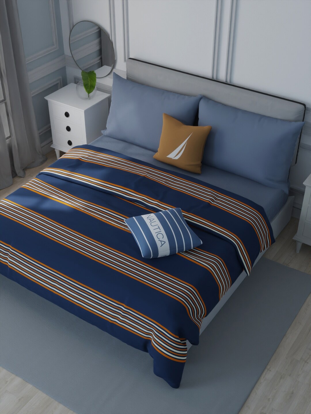 

Nautica Millbrook Blue & Brown Striped Cotton AC Room 120 GSM Double Bed Dohar