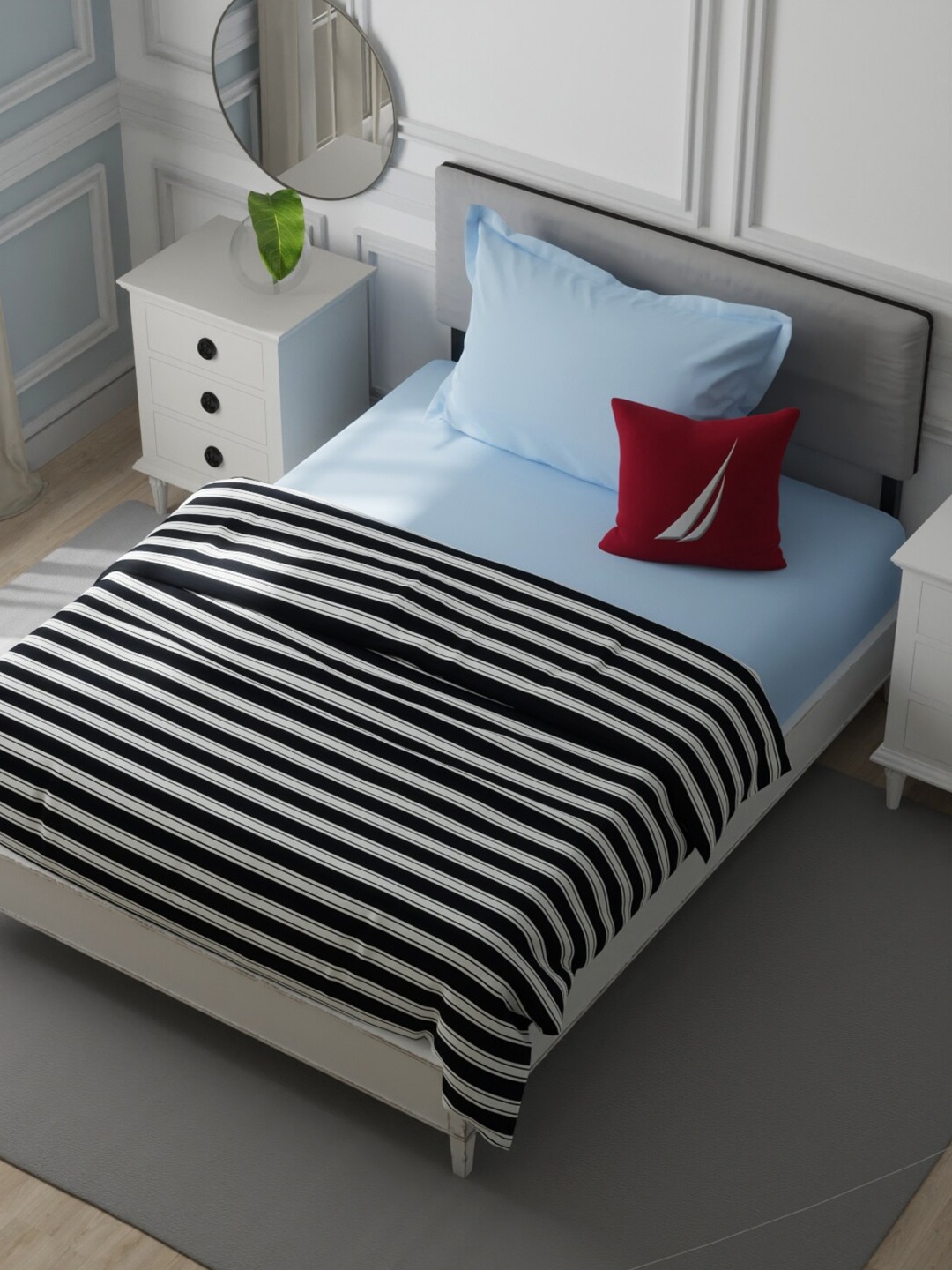 

Nautica Millbrook Black & White Striped Cotton AC Room 120 GSM Single Bed Dohar