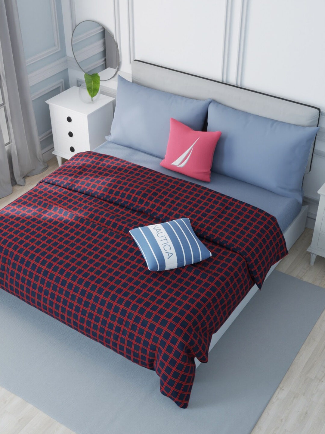 

Nautica Millbrook Navy Blue & Red Checked Cotton AC Room 120 GSM Double Bed Dohar