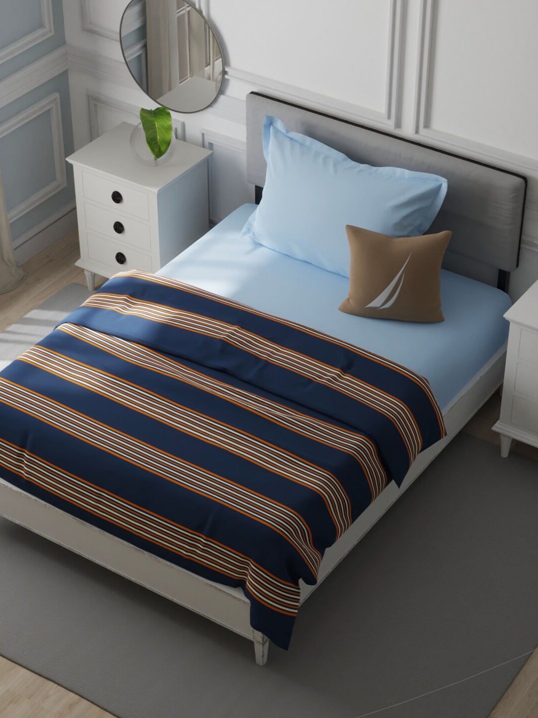 

Nautica Millbrook Blue & Brown Striped Cotton AC Room 120 GSM Single Bed Dohar