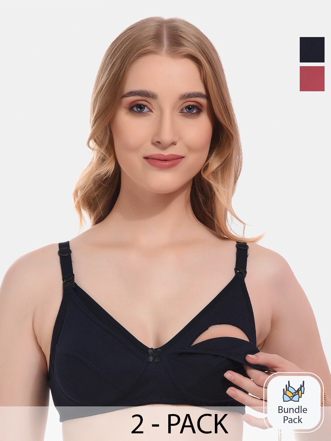 

FUNAHME Pack of 2 Full Coverage Maternity Bra with All Day Comfort, Black