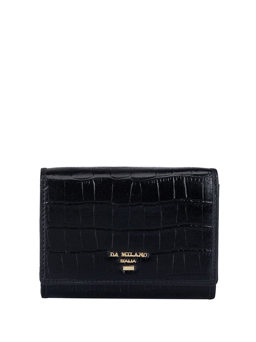 

Da Milano Women Textured Leather Two Fold Wallet, Black