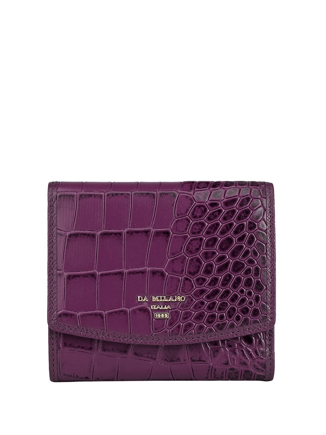 

Da Milano Textured Leather Three Fold Wallet, Purple