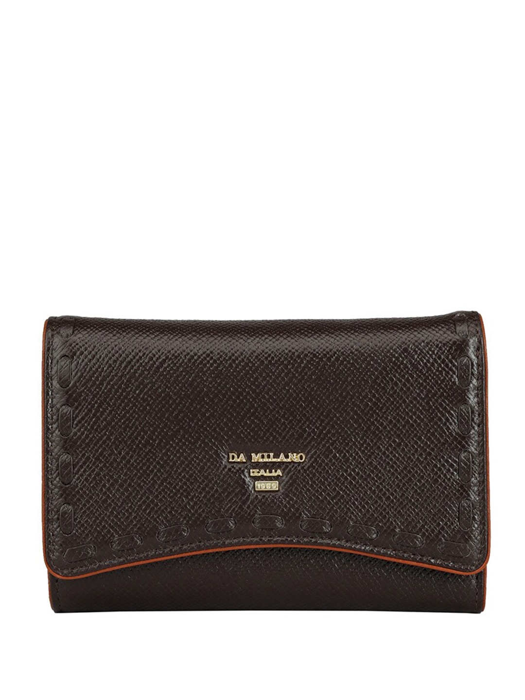 

Da Milano Women Textured Leather Two Fold Wallet, Brown