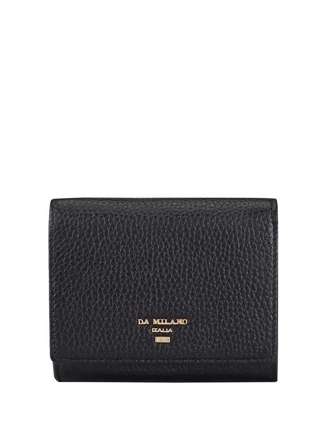

Da Milano Women Textured Leather Two Fold Wallet, Black