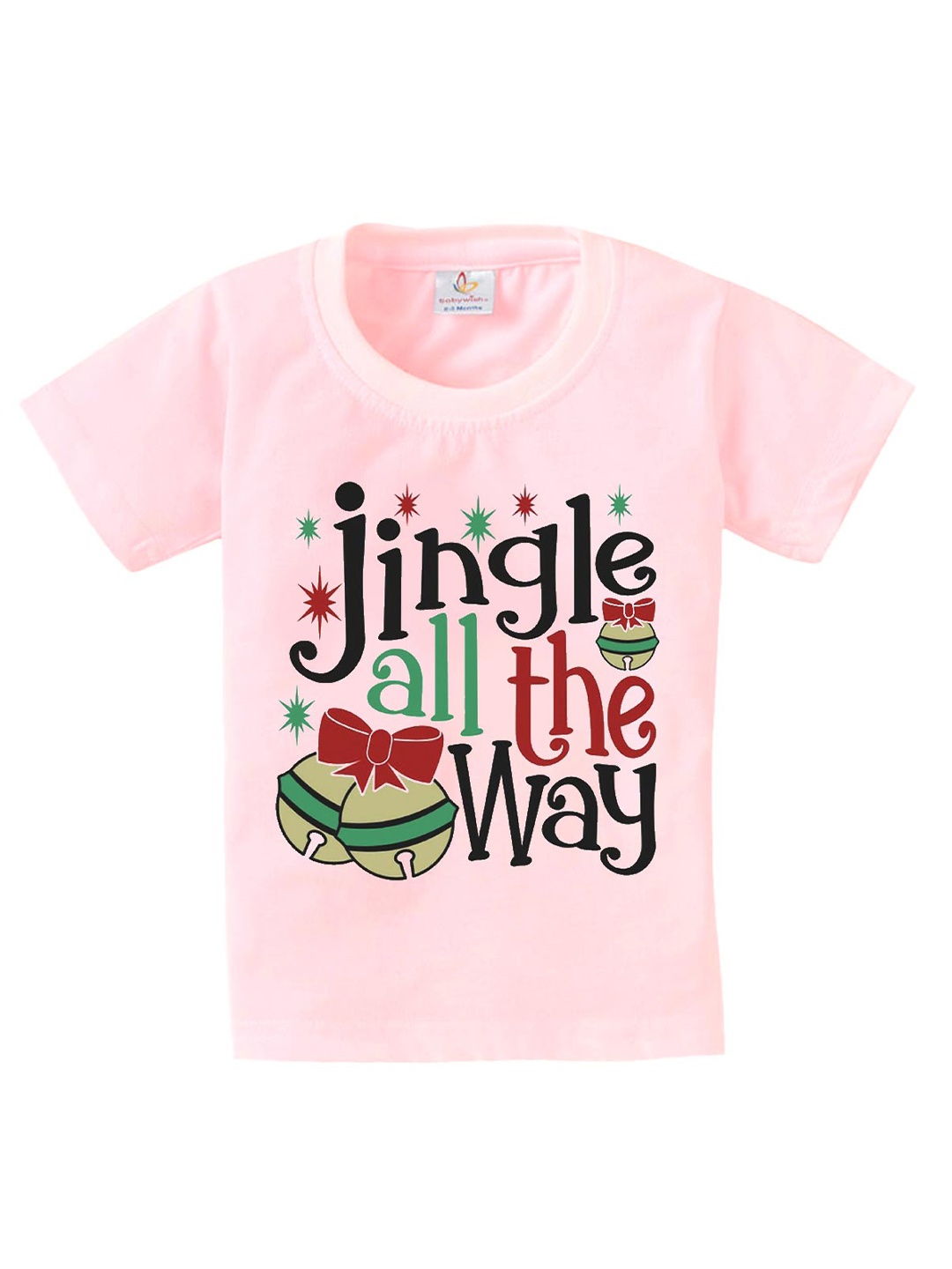 

Babywish Kids Christmas Printed Short Sleeves Relaxed Fit Cotton T-shirt, Pink
