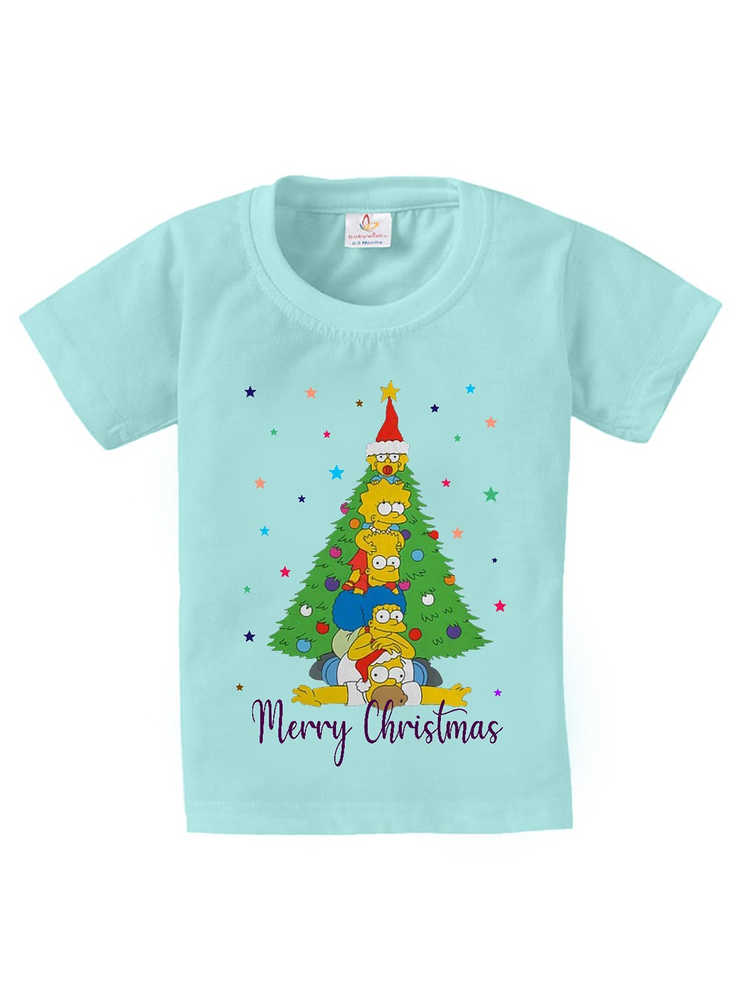 

Babywish Kids Christmas Printed Short Sleeves Relaxed Fit Cotton T-shirt, Sea green