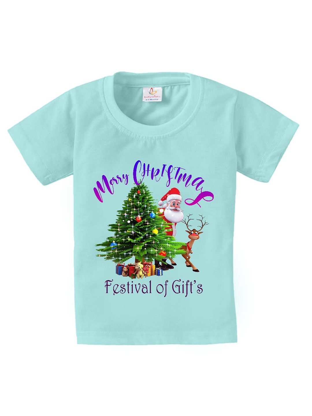 

Babywish Kids Christmas Printed Short Sleeves Relaxed Fit Cotton T-shirt, Sea green