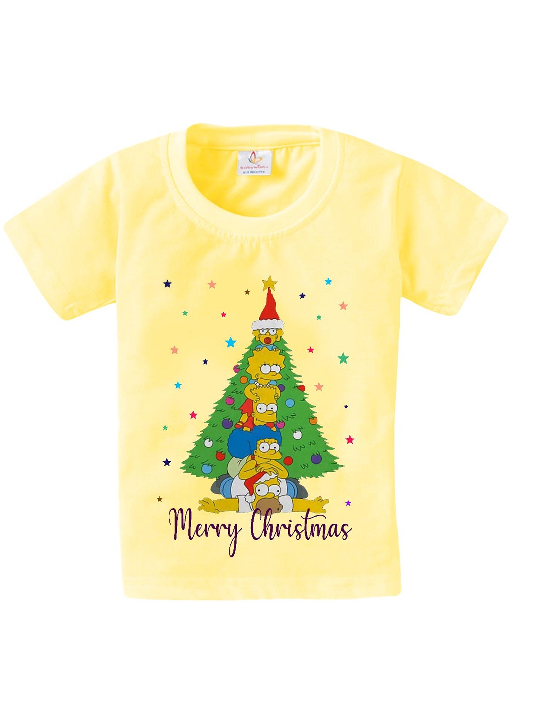 

Babywish Kids Christmas Printed Short Sleeves Relaxed Fit Cotton T-shirt, Yellow