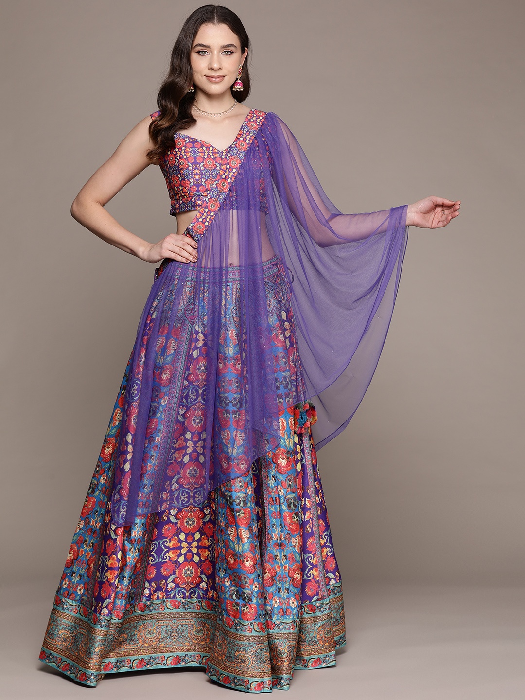 

aarke Ritu Kumar Printed Ready to Wear Lehenga & Blouse With Dupatta, Purple