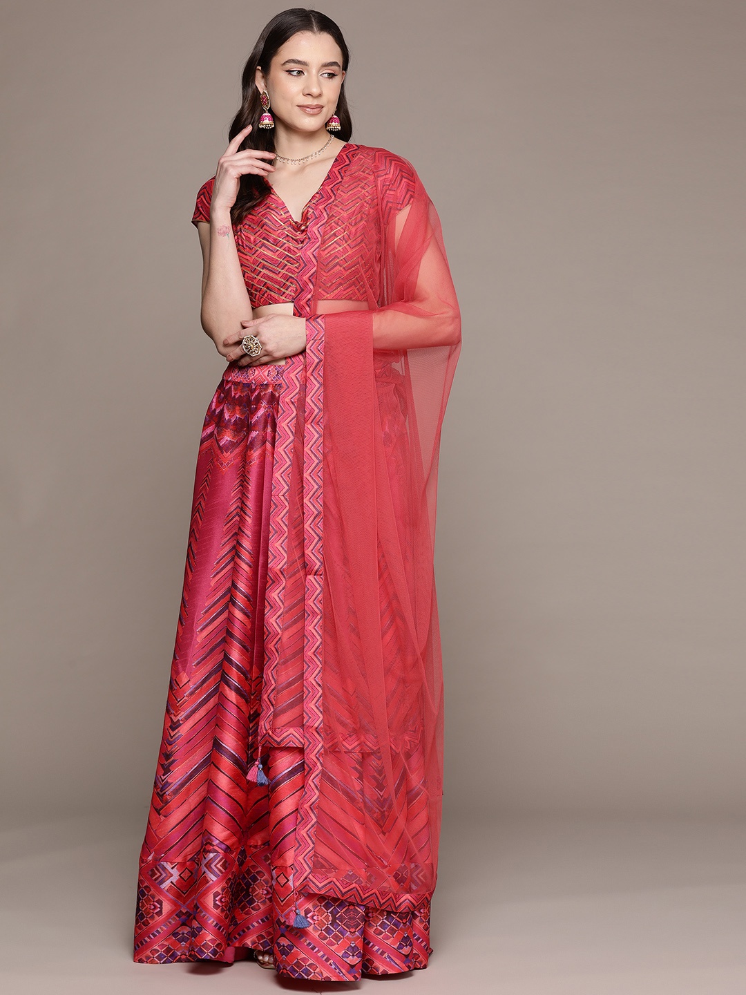 

aarke Ritu Kumar Printed Ready to Wear Lehenga & Blouse With Dupatta, Pink