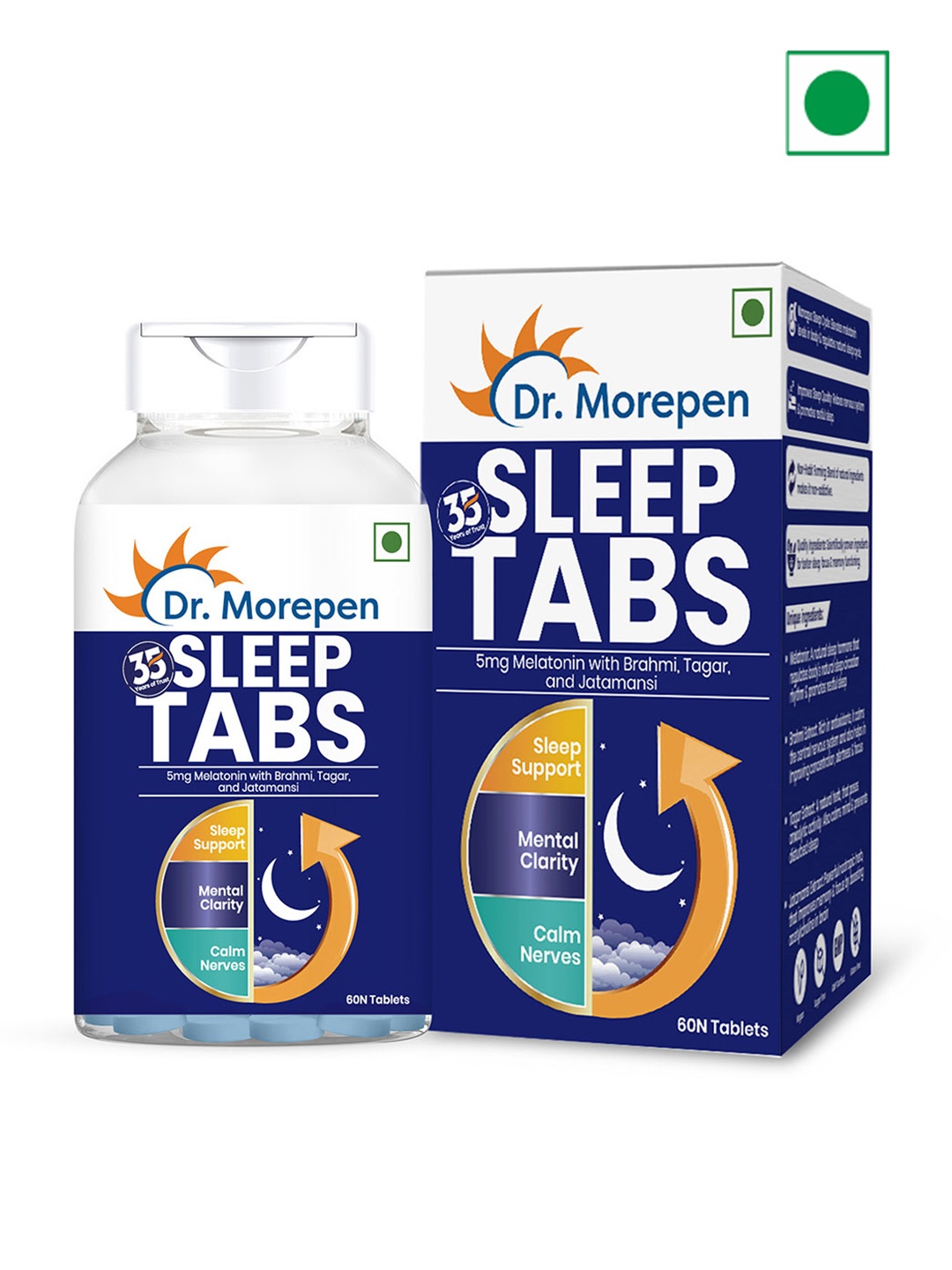 

Dr. Morepen Sleep Tabs with Brahmi & Jatamansi - 60 Tablets, Navy blue
