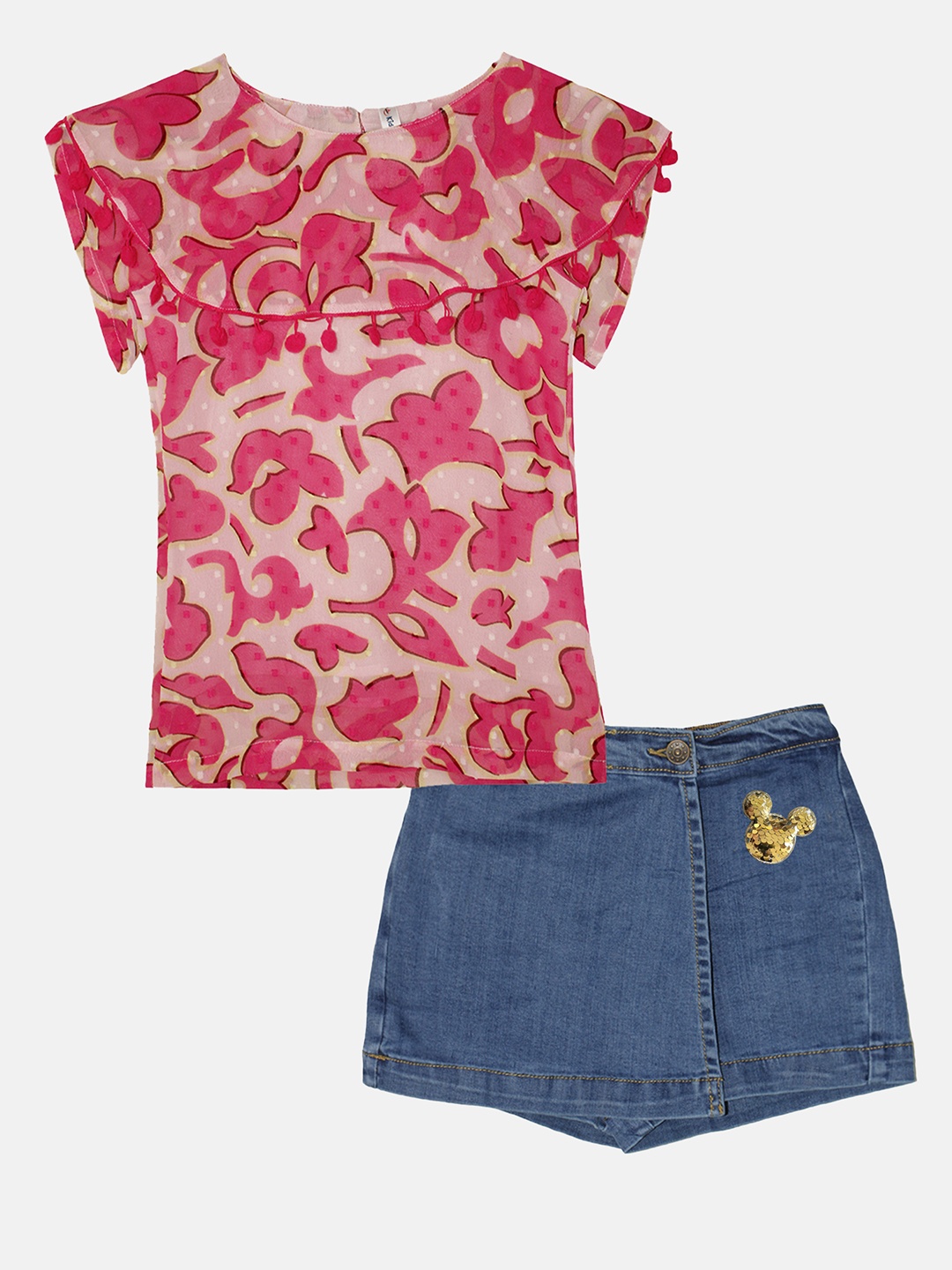 

KiddoPanti Girls Printed Top With Shorts, Pink