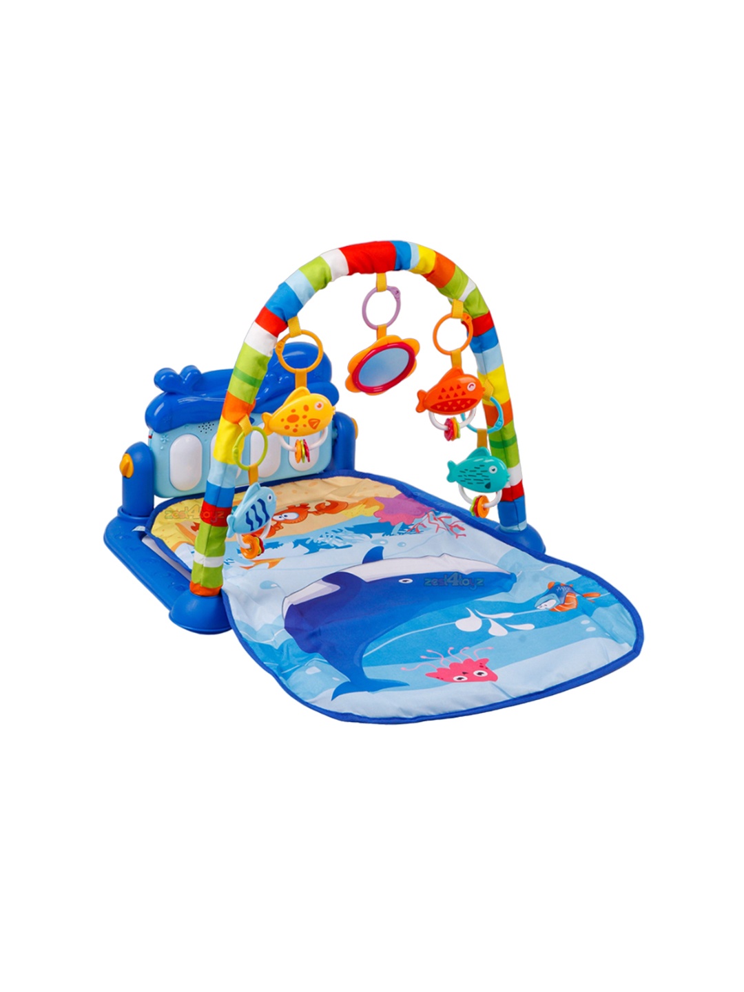 

zest 4 toyz Infants Non-Allergic Gym Play Mat & Fitness Rack With Hanging Rattles Lights, Blue
