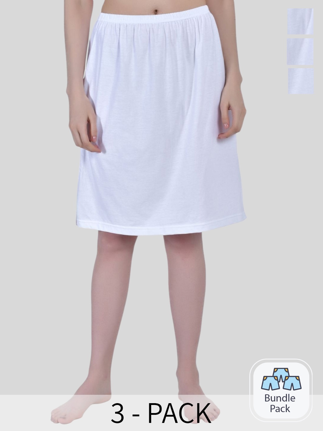

Aimly Pack Of 3 Cotton Knee Length Skirt Slips, White