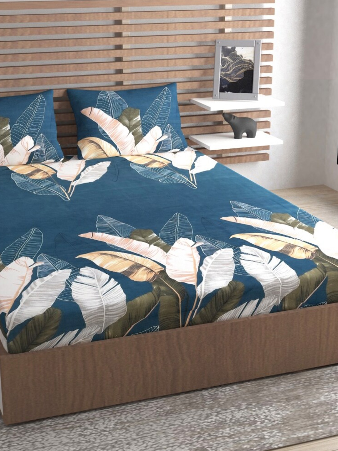 

Urban Magic Navy Blue Floral Microfiber Queen Bedsheet with 2 Pillow Covers