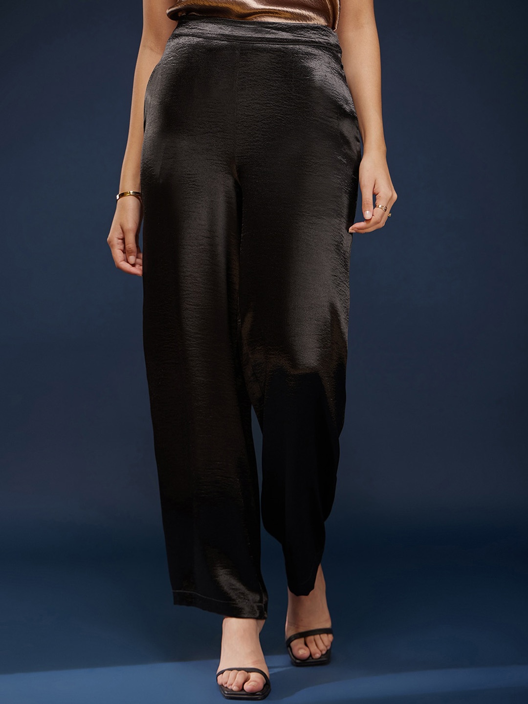 

FableStreet Women Flared Party Parallel Trousers, Black
