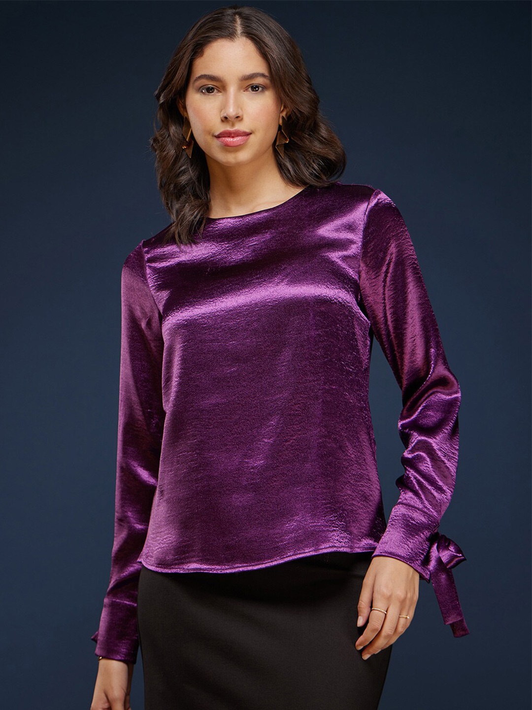 

FableStreet Round Neck Regular Top, Purple