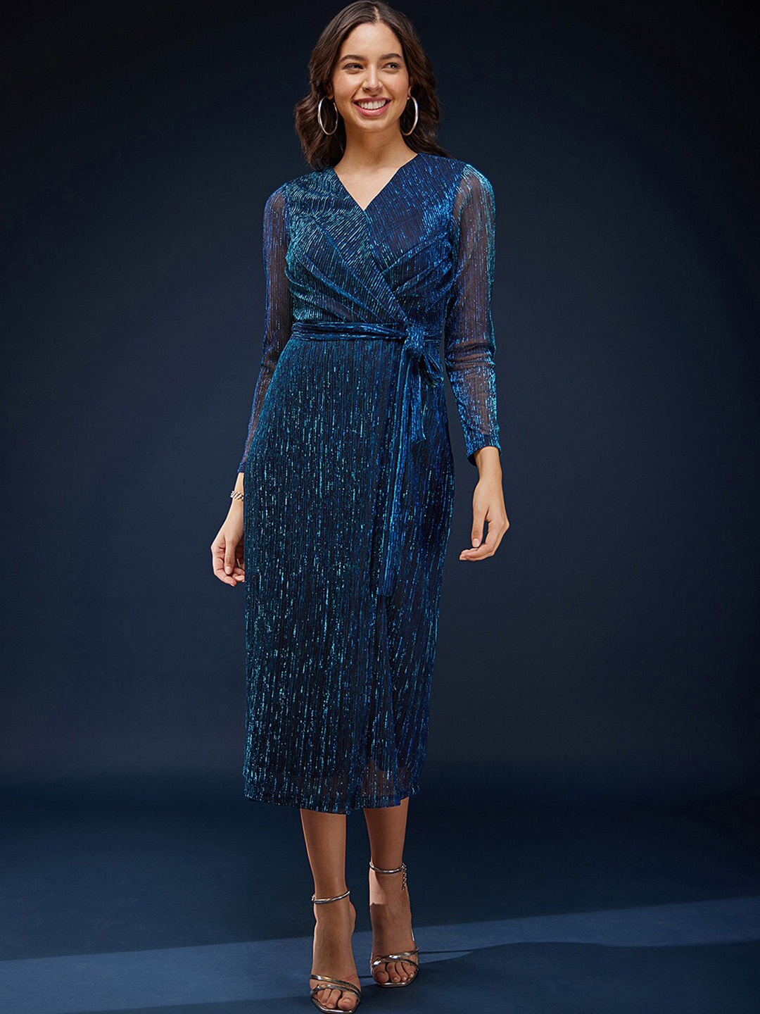 

FableStreet Embellished Tie Up A-Line Midi Dress, Blue