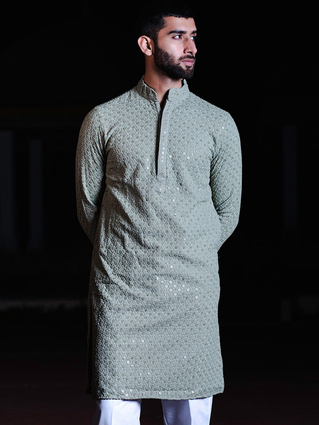 

Tistabene Ethnic Motif Embroidered Straight Kurta, Green