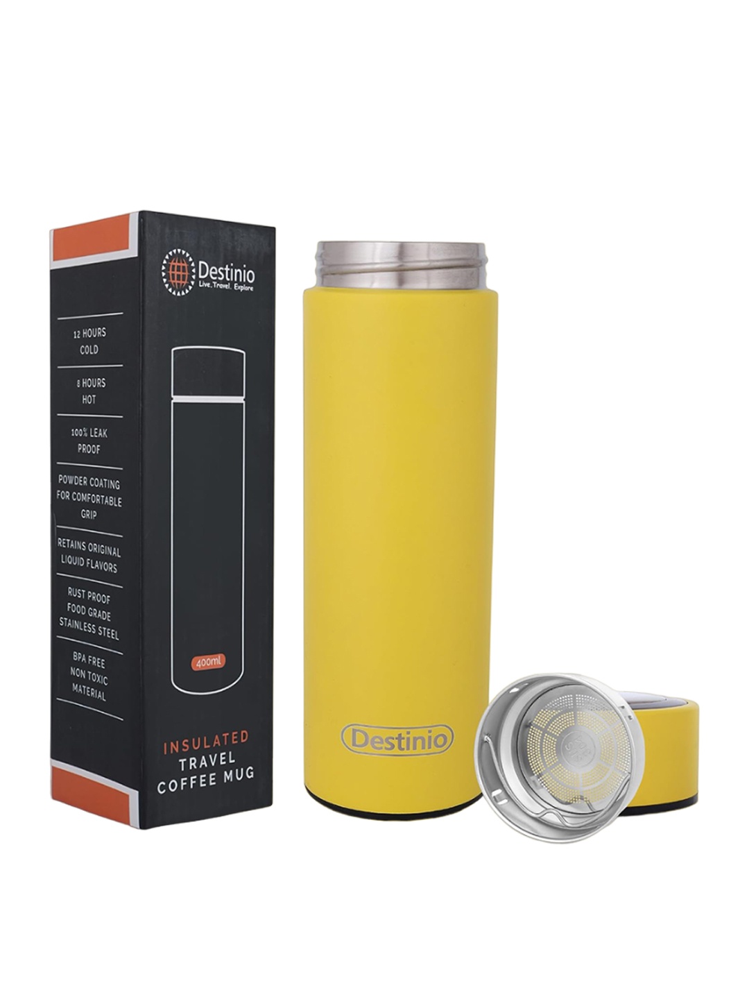 

Destinio Yellow Insulated Coffee Mug Flask Bottle- 400ml