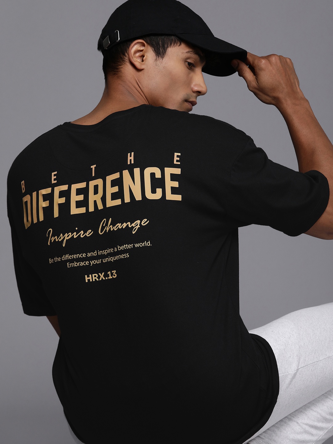 

HRX by Hrithik Roshan Men Typography Printed Pure Cotton T-shirt, Black