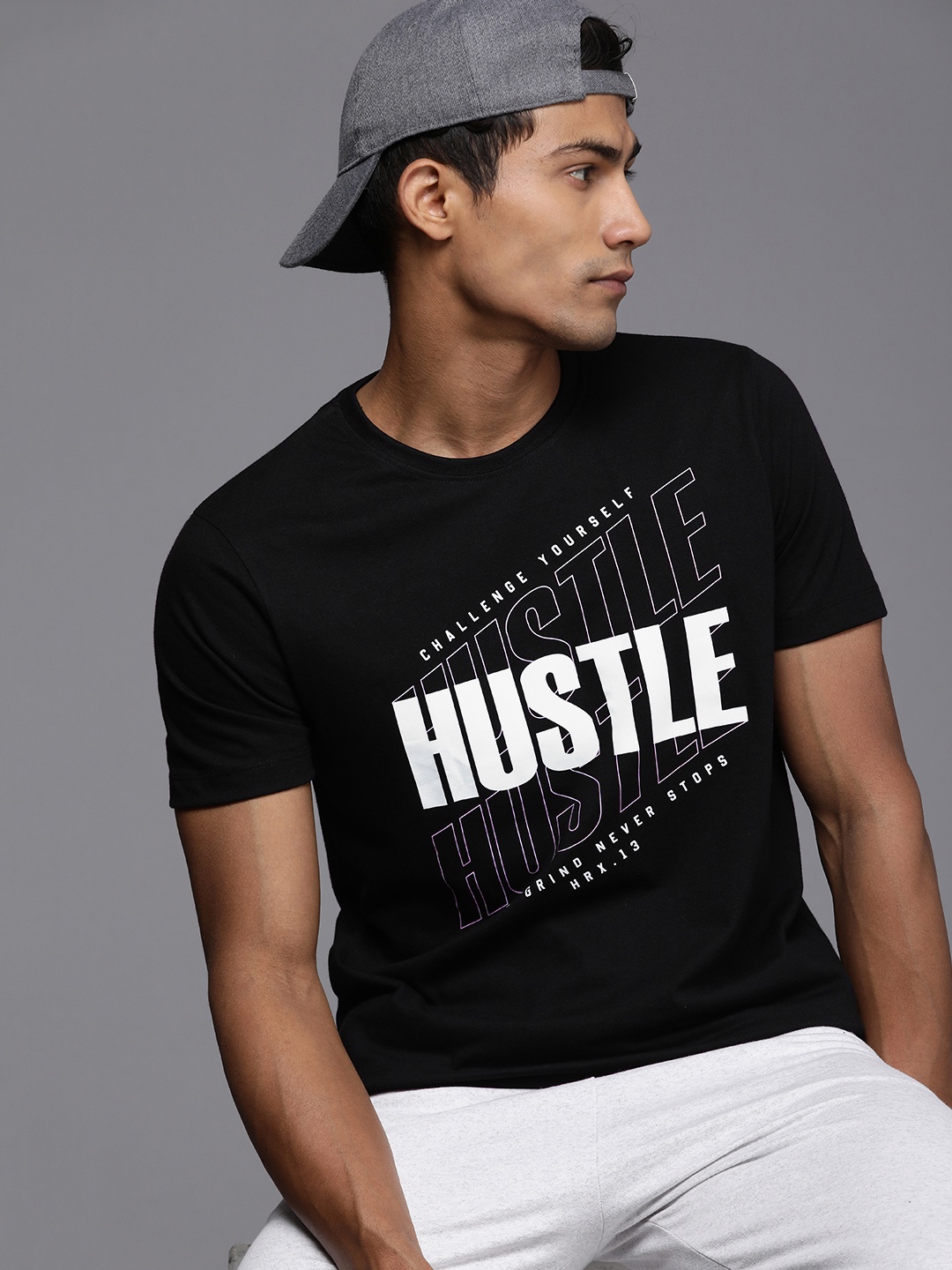 

HRX by Hrithik Roshan Men Typography Printed Pure Cotton T-shirt, Black