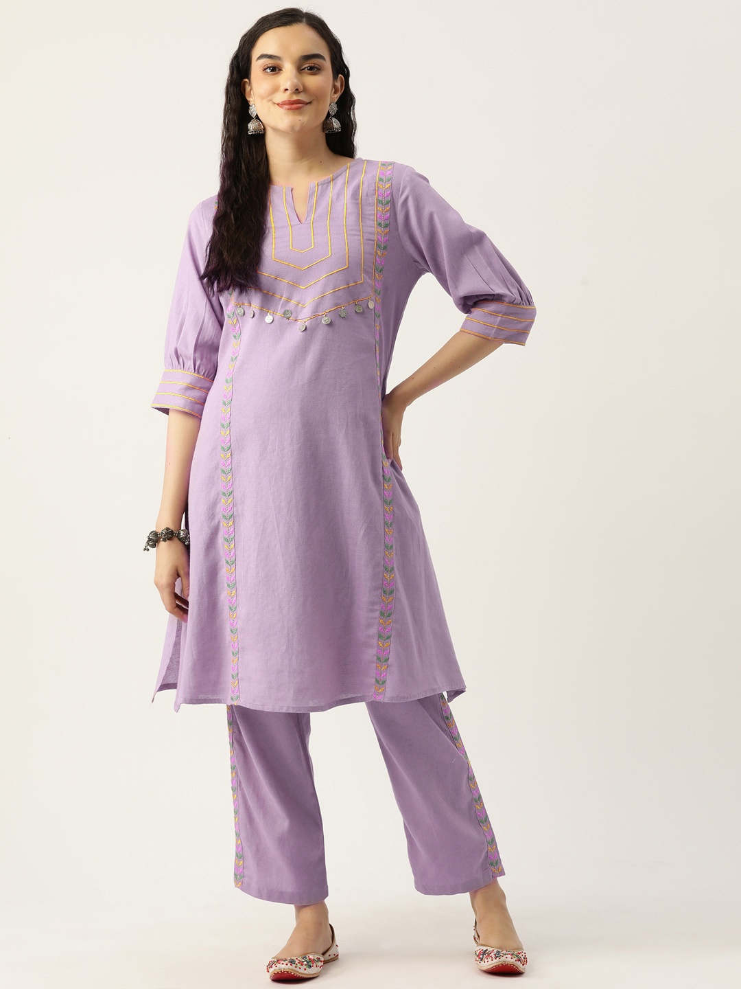 

MISRI Women Floral Yoke Design Regular Kurta with Palazzos, Purple