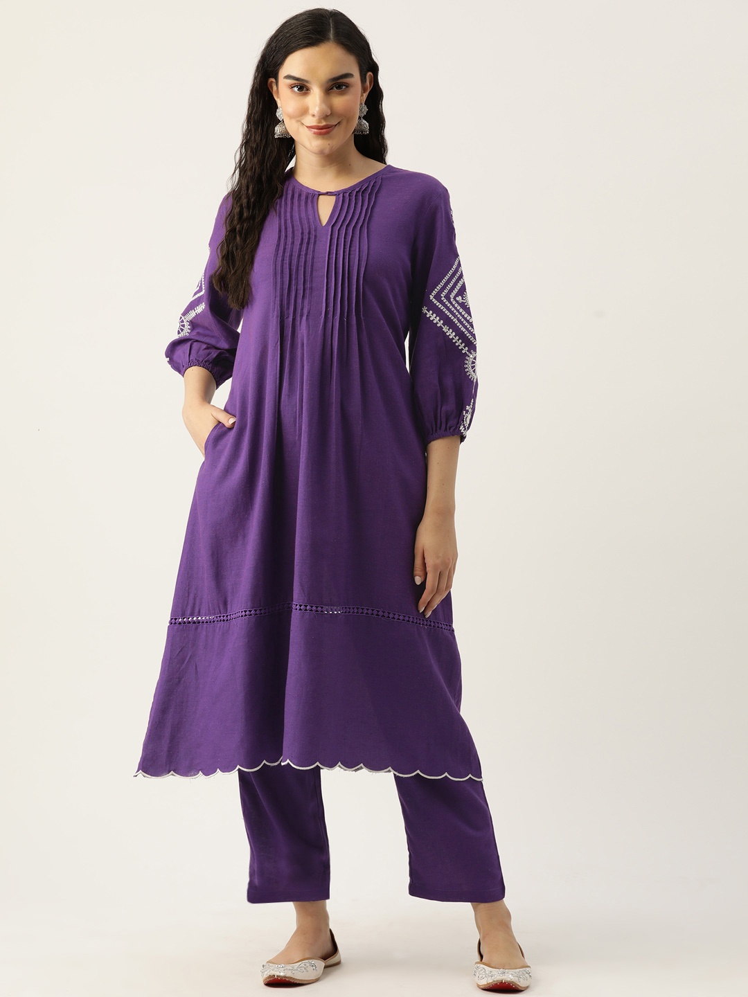 

MISRI Women Ethnic Motifs Embroidered Regular Kurta with Palazzos, Purple