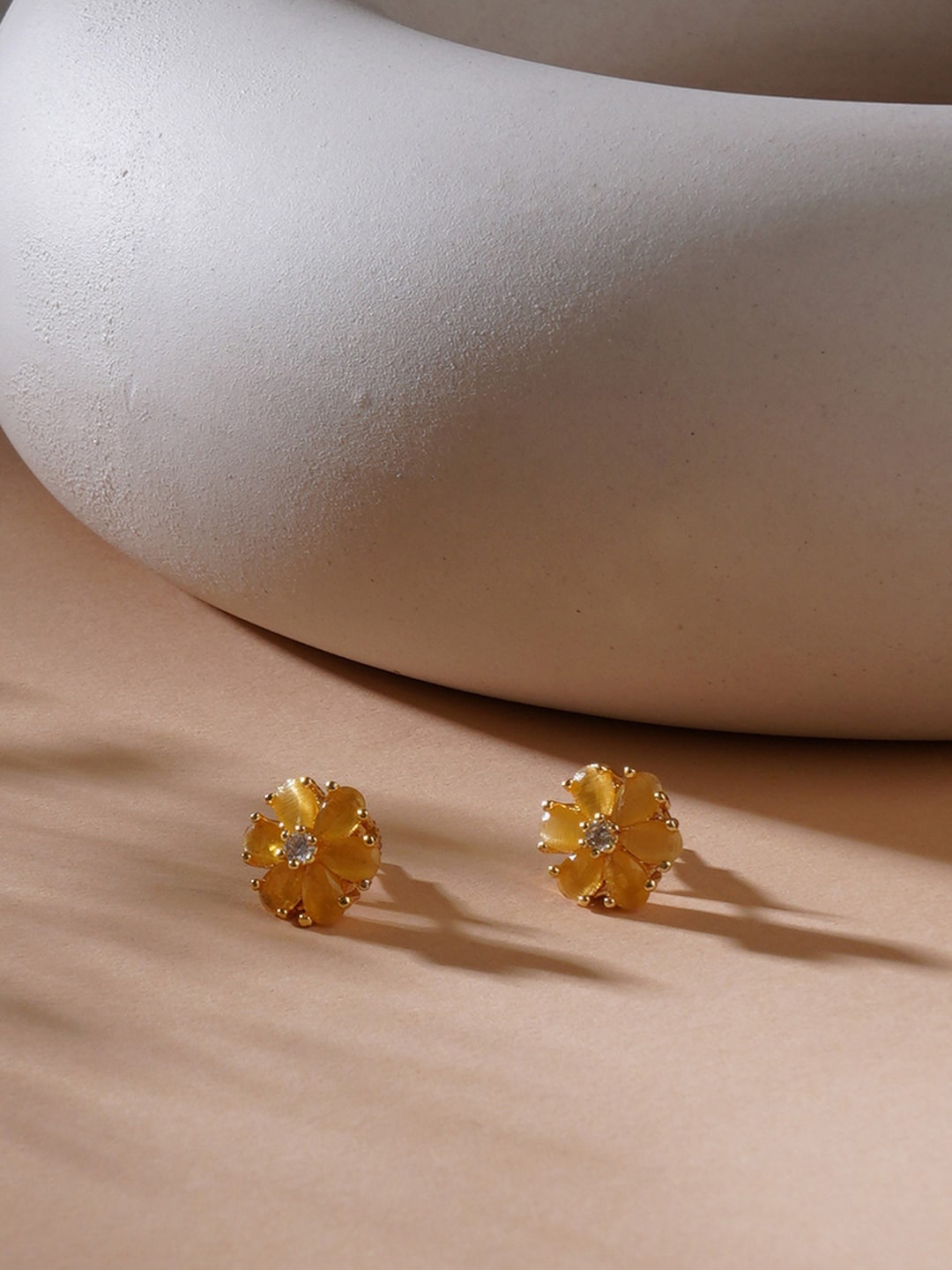 

Ruby Raang Gold-Plated Artificial Stones-Studded Floral Shaped Studs Earrings