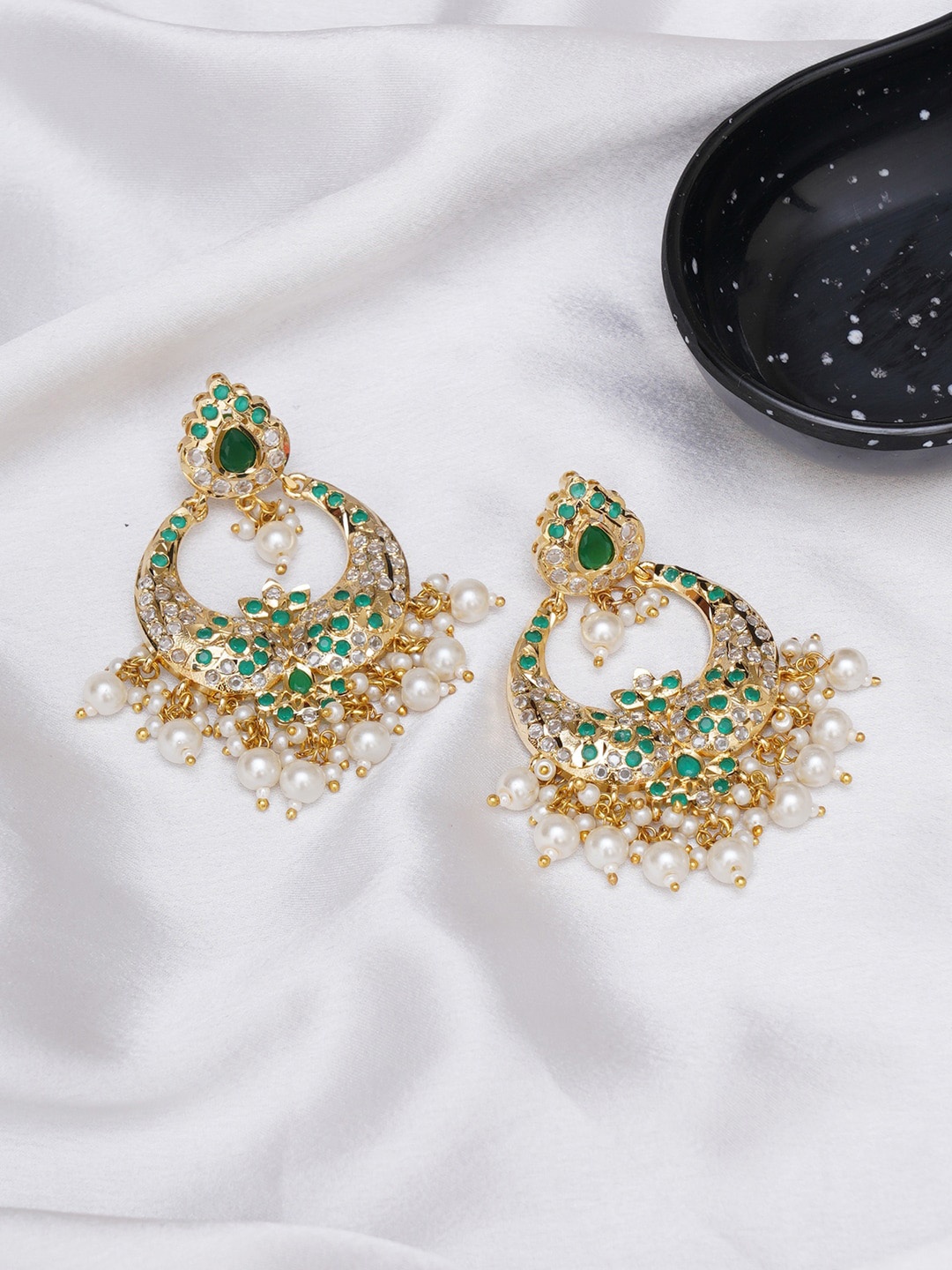 

Ruby Raang Gold-Plated Contemporary Chandbalis