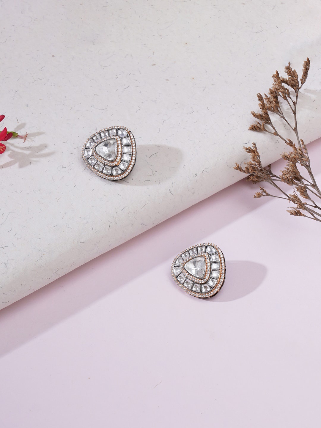 

Ruby Raang Gold-Plated Kundan-Studded Geometric Studs Earrings