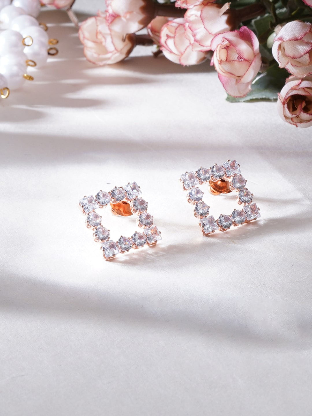 

Ruby Raang Rose Gold-Plated Geometric-Shaped Studs Earrings