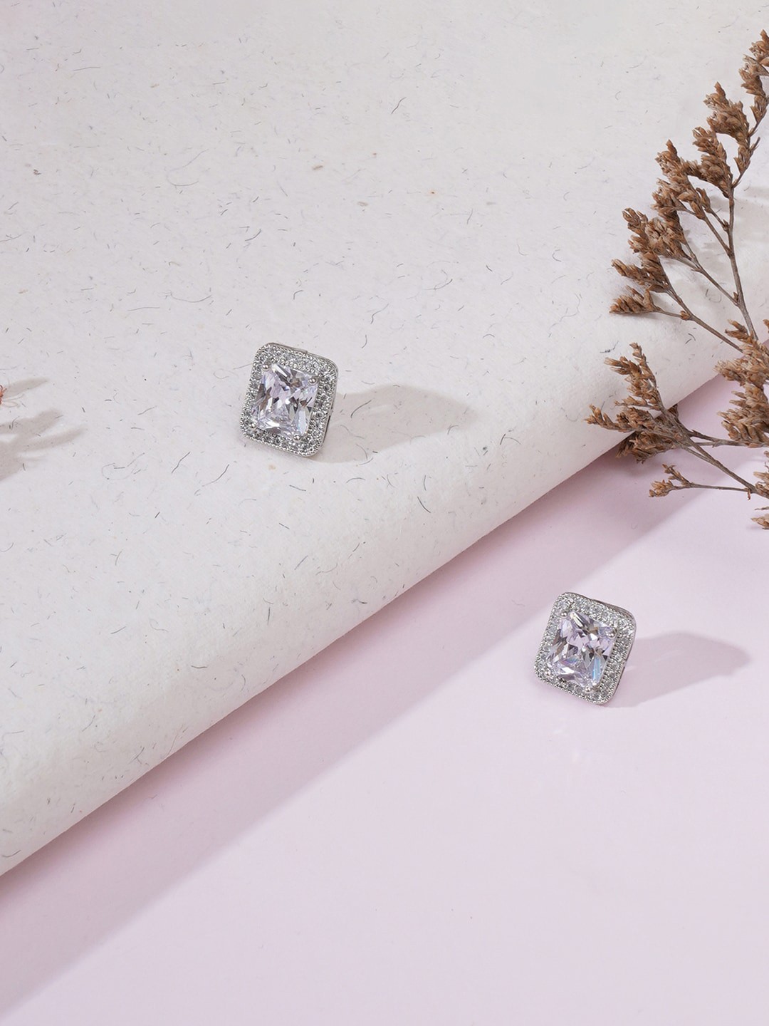 

Ruby Raang Silver-Plated Square Studs Earrings