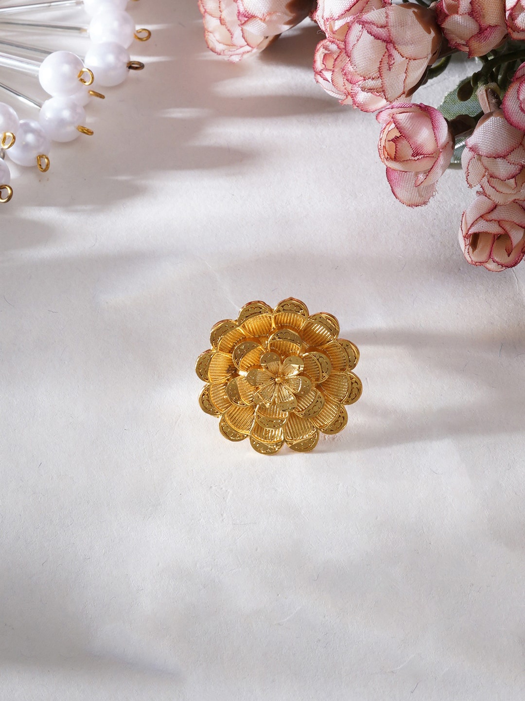 

Ruby Raang Gold-Plated Adjustable Floral Finger Ring