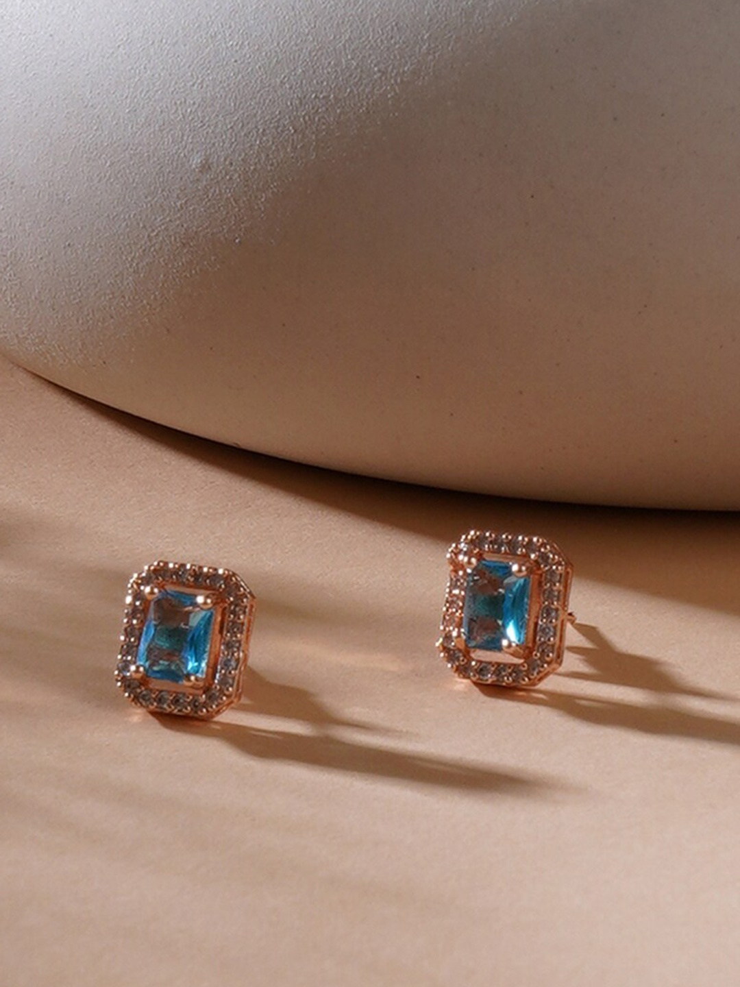 

Ruby Raang Rose Gold-Plated Stones Studded Square Studs Earrings